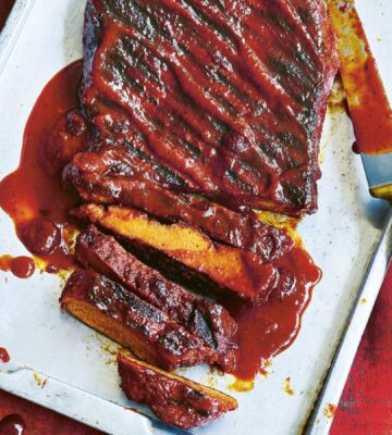 sweet cranberry glazed BBQ ribs with seitan ribs, a cranberry and orange sauce, and allspice