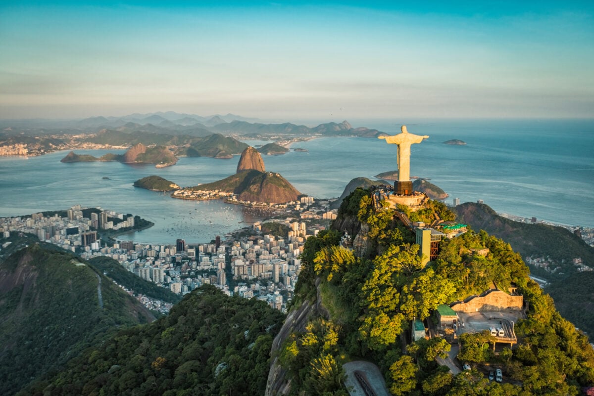 Photo is taken from above the famous Christ the Redeemer statue above Botafogo Bay in Rio de Janeiro, Brazil's capital city