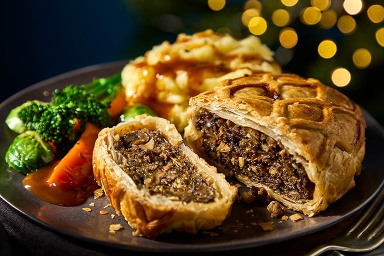 Photo shows the plant-based Wellington from Morrisons, available soon as part of its Christmas range