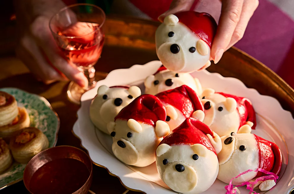 Photo shows the new Polar Bear Bao Buns launched by Waitrose as part of its 2025 vegan Christmas range