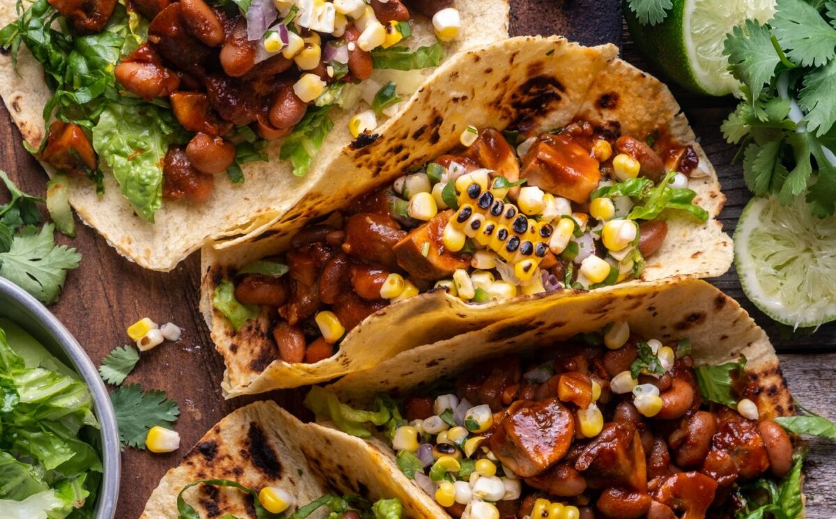 chipotle BBQ mushroom tacos with charred corn salsa for best recipes for Veganuary
