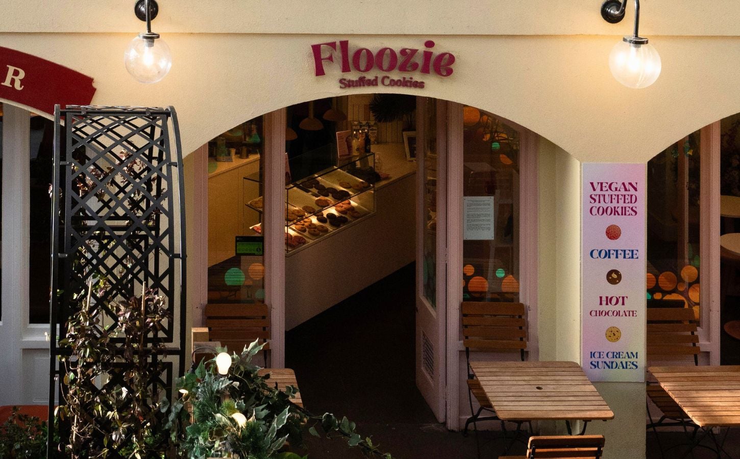 Photo shows the front of Floozie Cookies, a previously 100 percent plant-based bakery in Covent Garden, London, that recently announced it is no longer entirely vegan