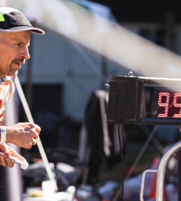 Photo shows vegan runner Harvey Lewis competing at this year's Big Dog's Backyard Ultra