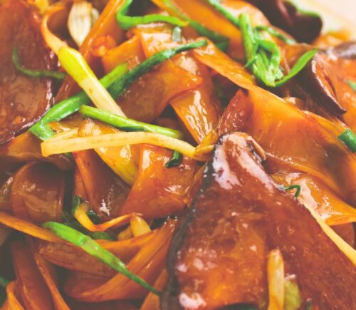 mushroom chow fun with bean sprouts, oyster mushrooms, and dark soy sauce