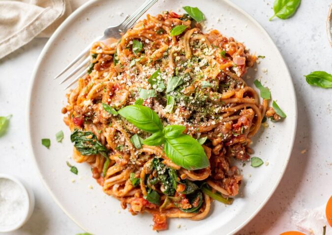 A one-pot spaghetti and lentil ragu recipe for the very best recipes for Veganuary