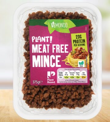 Photo shows a pack of Lidl GB's Vemondo Plant! Meat Free Mince, which bears The Vegetarian Society's Plant-Based Certification Mark
