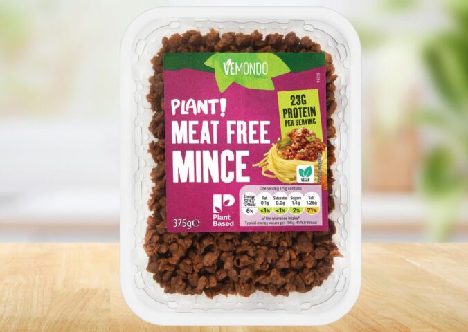 Photo shows a pack of Lidl GB's Vemondo Plant! Meat Free Mince, which bears The Vegetarian Society's Plant-Based Certification Mark