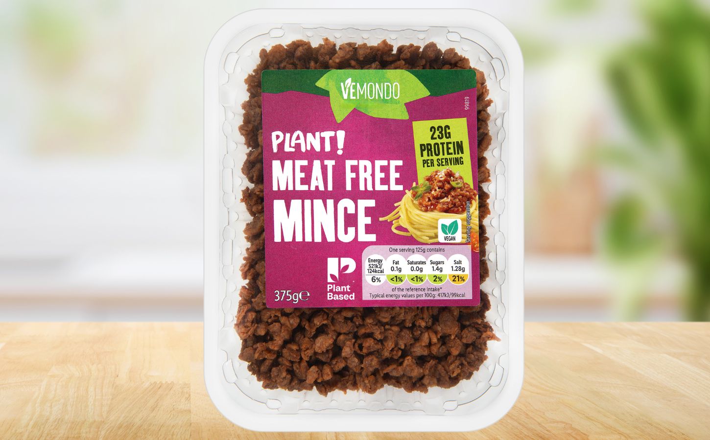 Photo shows a pack of Lidl GB's Vemondo Plant! Meat Free Mince, which bears The Vegetarian Society's Plant-Based Certification Mark