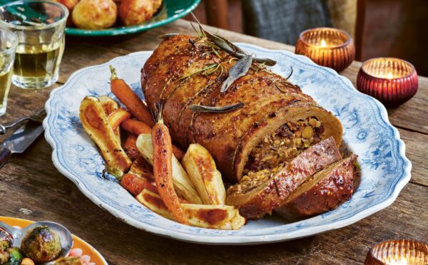 vegan stuffed roasted joint centerpiece for Christmas