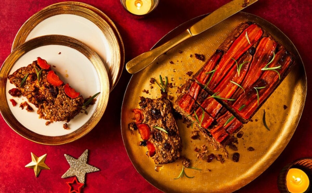 Photo shows the candied carrot and cashew loaf and festive tiffin that Lidl has shared recipes for as part of its recommended vegan Christmas menu