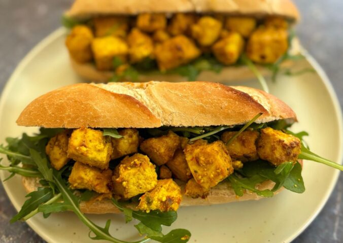 yogurt tofu or marinated cubes of soft tofu in spicy and tangy plant-based yogurt