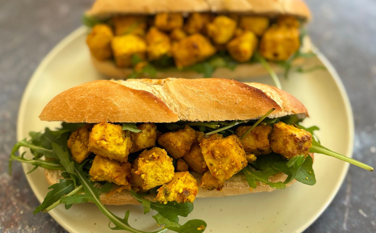 yogurt tofu or marinated cubes of soft tofu in spicy and tangy plant-based yogurt