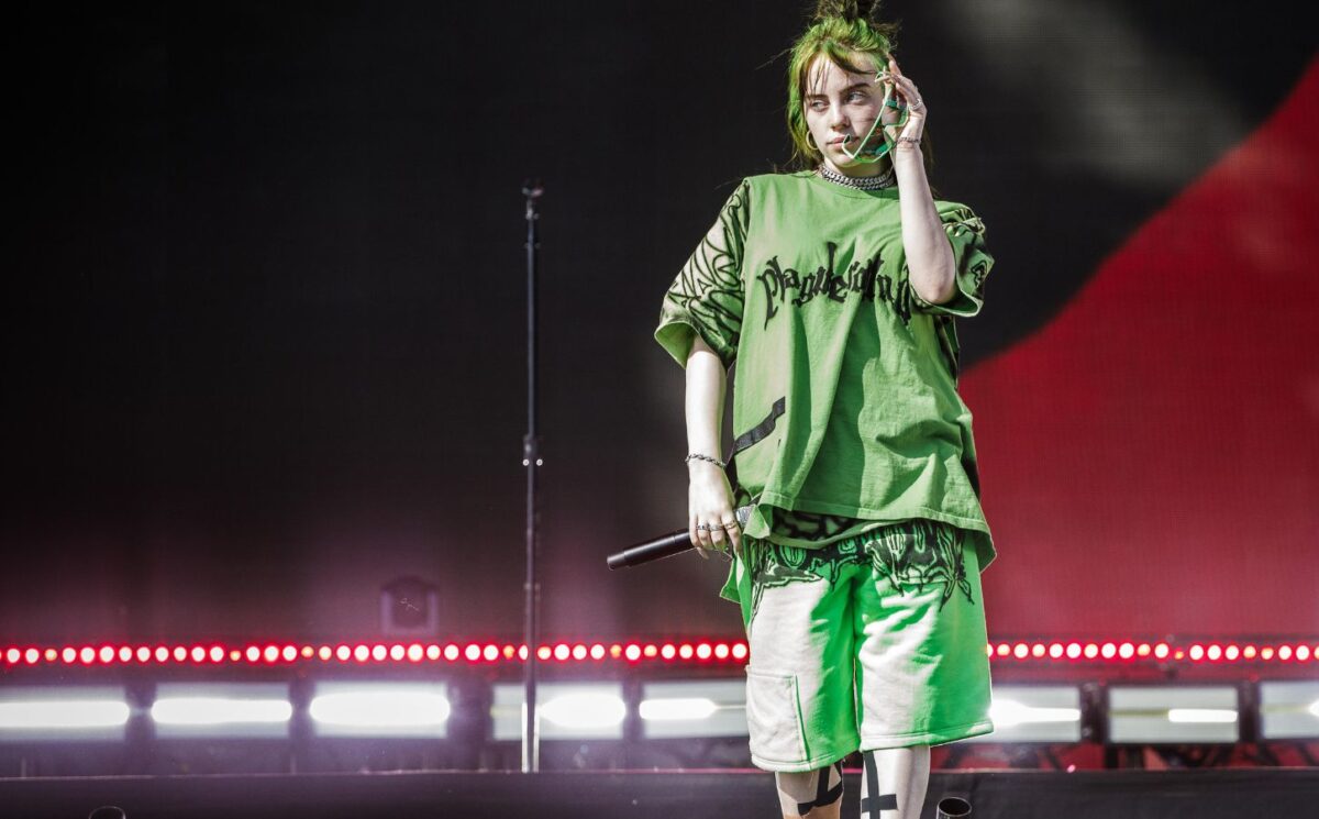 Photo shows Billie Eilish performing onstage at Leeds Festival in the UK on August 25, 2019