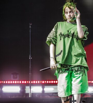 Photo shows Billie Eilish performing onstage at Leeds Festival in the UK on August 25, 2019