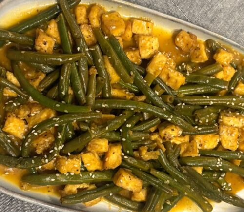 green beans and tofu with mandarin sauce
