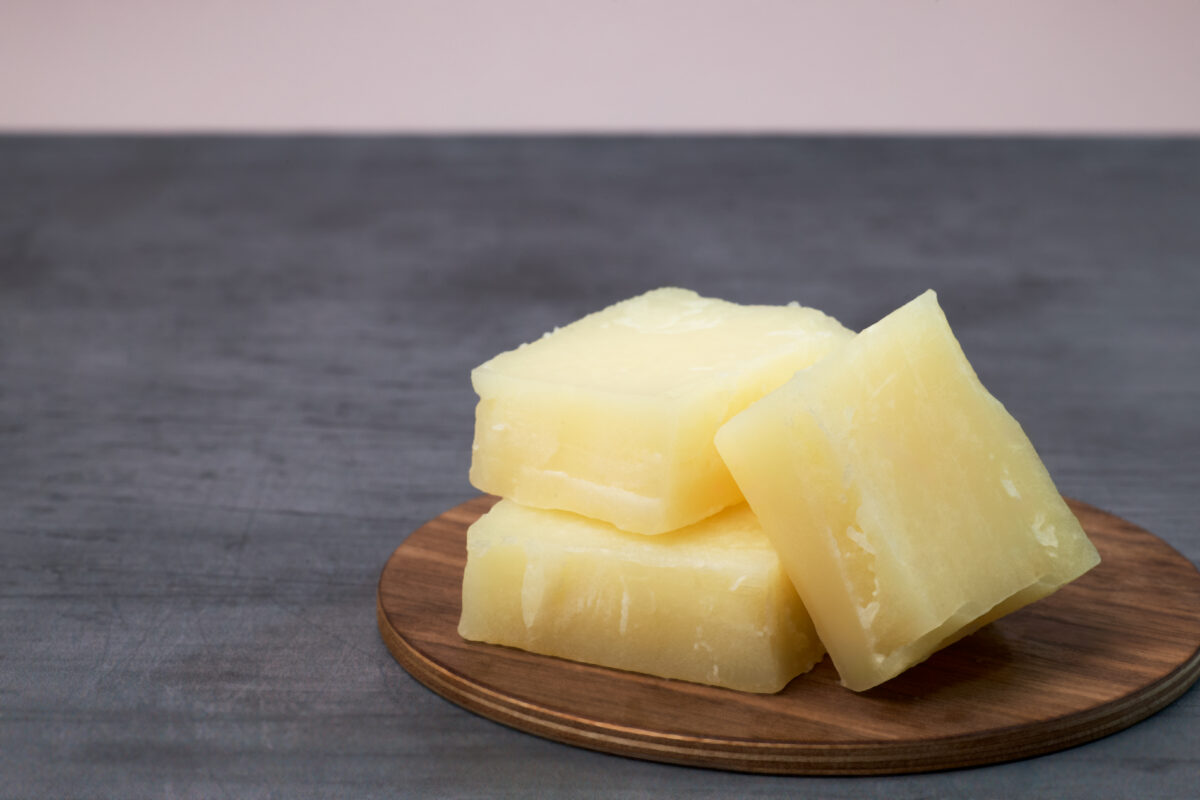 Photo shows a few blocks of Melt&Marble's precision fermented fats, which this latest fundraising round could bring to market in 2026