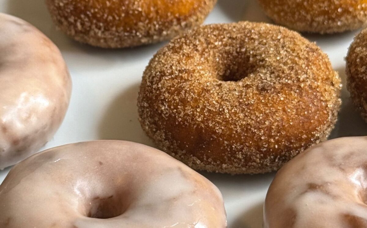 mini sweet potato donuts with orange sweet potato, and icing or cinnamon sugar
