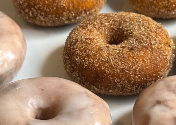 mini sweet potato donuts with orange sweet potato, and icing or cinnamon sugar