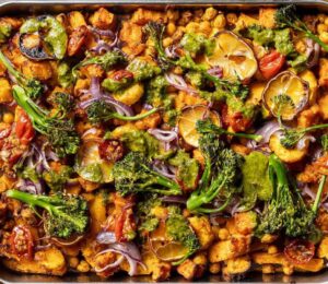 Photo shows a chickpea traybake made with a recipe from Romy London, which was one of the most-read stories of the year