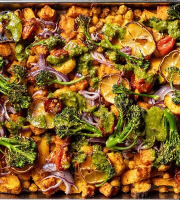 Photo shows a chickpea traybake made with a recipe from Romy London, which was one of the most-read stories of the year