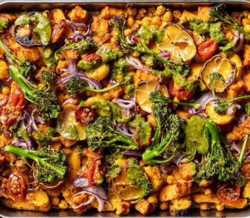 Photo shows a chickpea traybake made with a recipe from Romy London, which was one of the most-read stories of the year