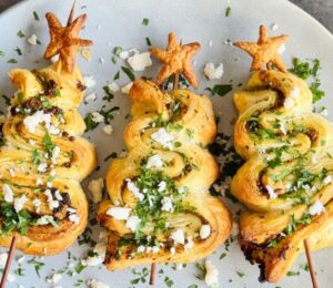 simple pesto puff pastry trees with vegan ingredients for vegan Christmas continued