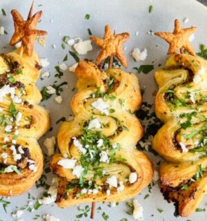 simple pesto puff pastry trees with vegan ingredients for vegan Christmas continued