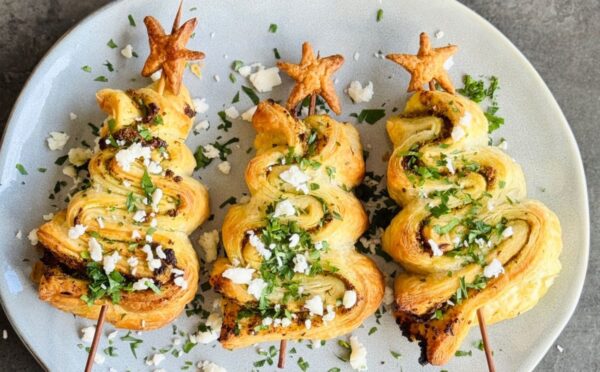 simple pesto puff pastry trees with vegan ingredients for vegan Christmas continued