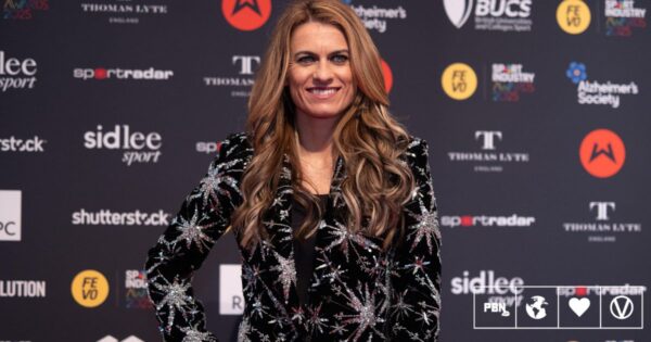 Photo shows Karen Carney, a vegan journalist, former footballer, and current celebrity guest on 'Strictly Come Dancing,' posing on the red carpet at the FEVO Sport Industry Awards in London, UK, earlier this year