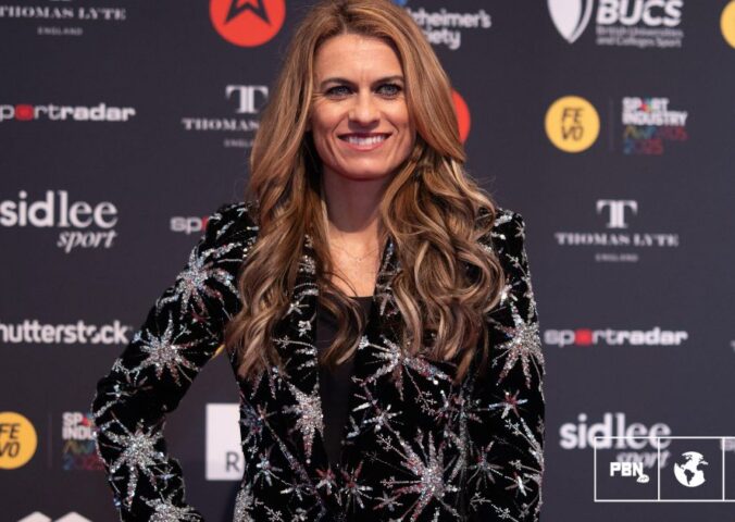 Photo shows Karen Carney, a vegan journalist, former footballer, and current celebrity guest on 'Strictly Come Dancing,' posing on the red carpet at the FEVO Sport Industry Awards in London, UK, earlier this year