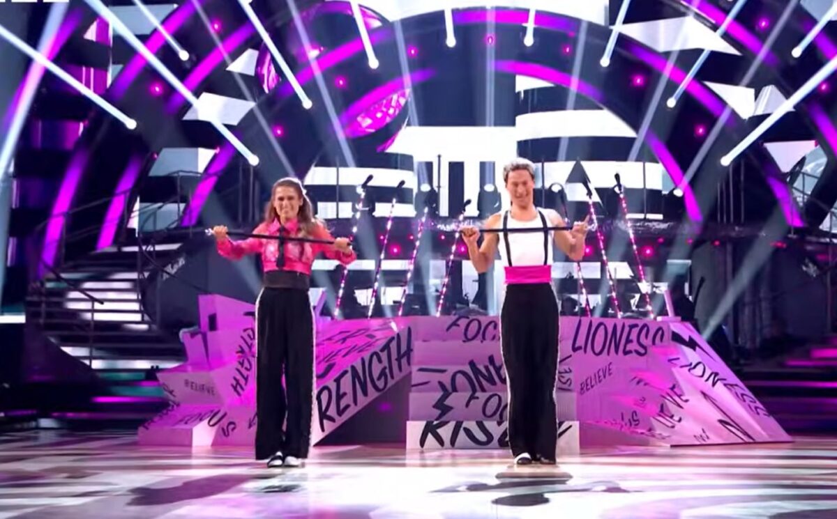 Photo shows vegan football star Karen Carney performing with dance partner Carlos Gu during last week's episode of 'Strictly Come Dancing'