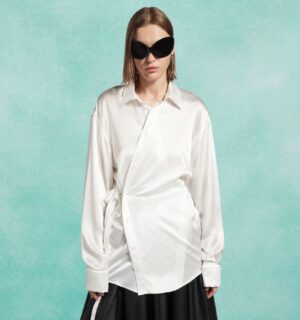 Photo shows one of the new outfits in the Balenciaga spring 2026 line, made with bioengineered silk from AMSilk