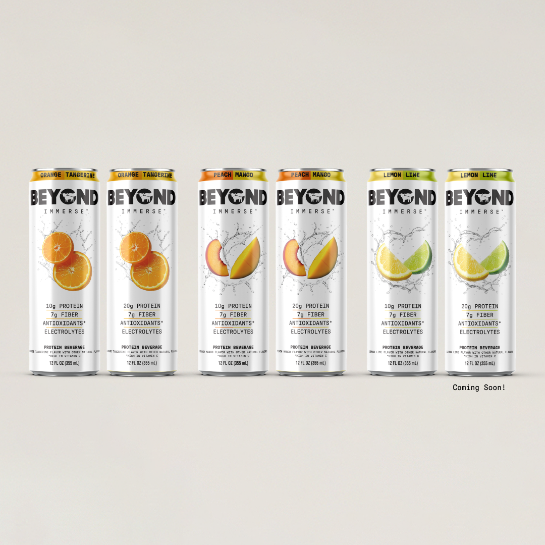 Photo shows the new "Immerse" range from Beyond Meat, which is made up of fruit-flavored, fizzy drinks with added protein