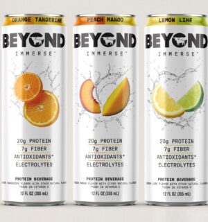 Photo shows the new "Immerse" range from Beyond Meat, which is made up of fruit-flavored, fizzy drinks with added protein