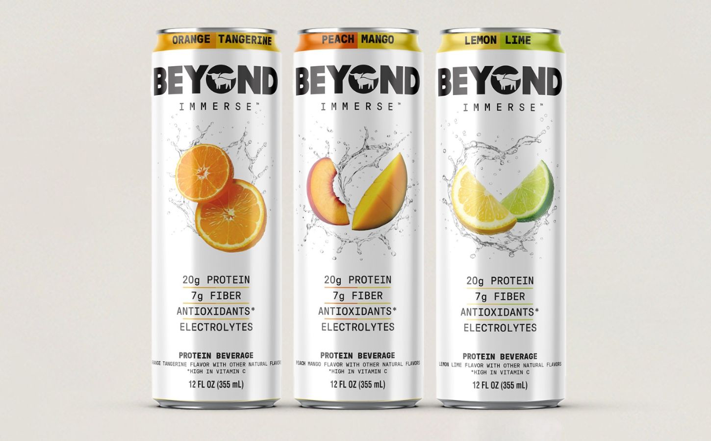 Photo shows the new "Immerse" range from Beyond Meat, which is made up of fruit-flavored, fizzy drinks with added protein