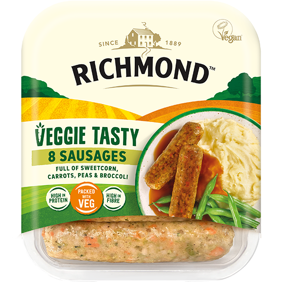 Photo shows the new Veggie Tasty Richmond sausages, made with nearly 50 percent vegetables
