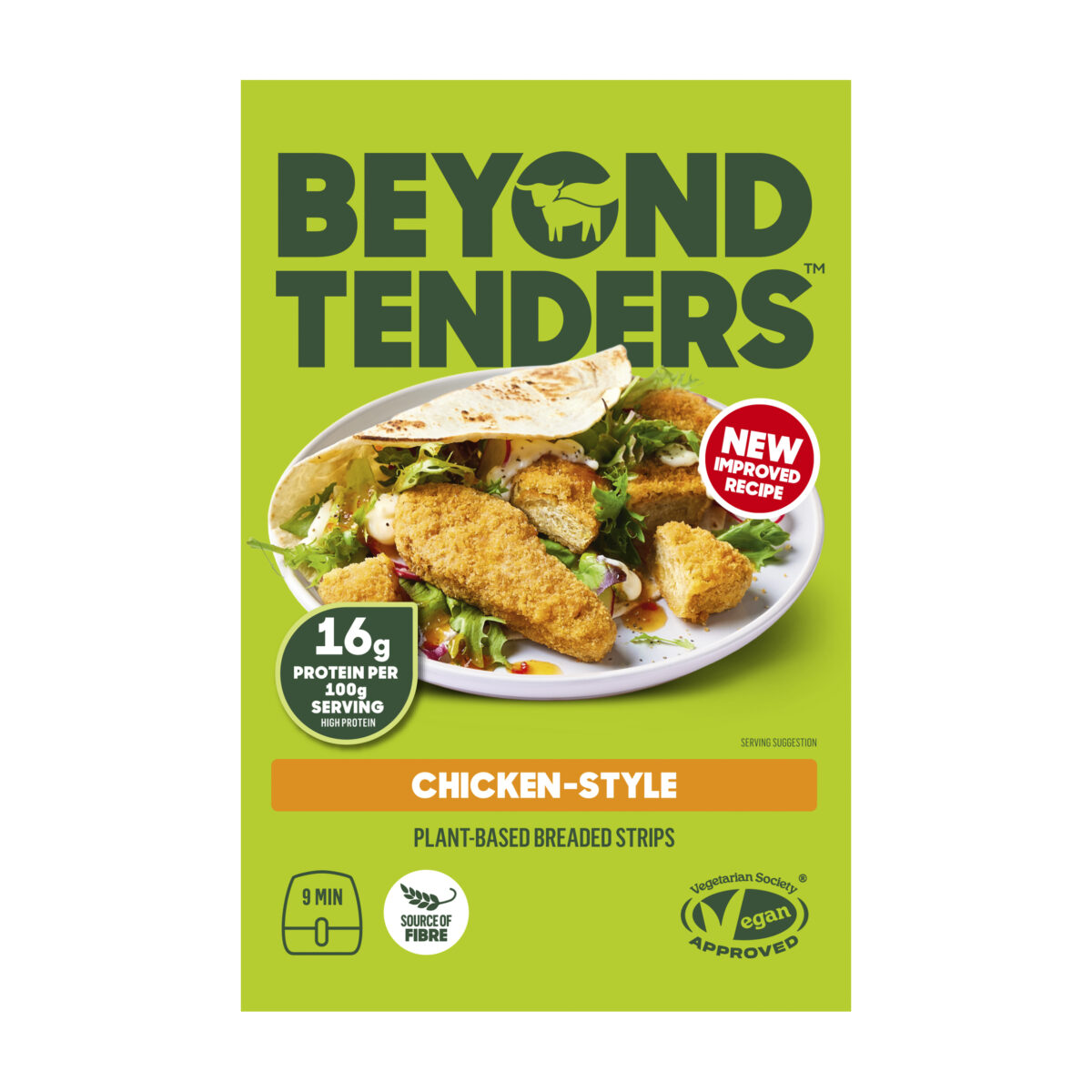 Photo shows the packaging for Beyond Meat's new Beyond Tenders, a plant-based chicken product