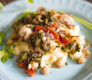 creamy polenta with mushrooms, kale, and chickpeas