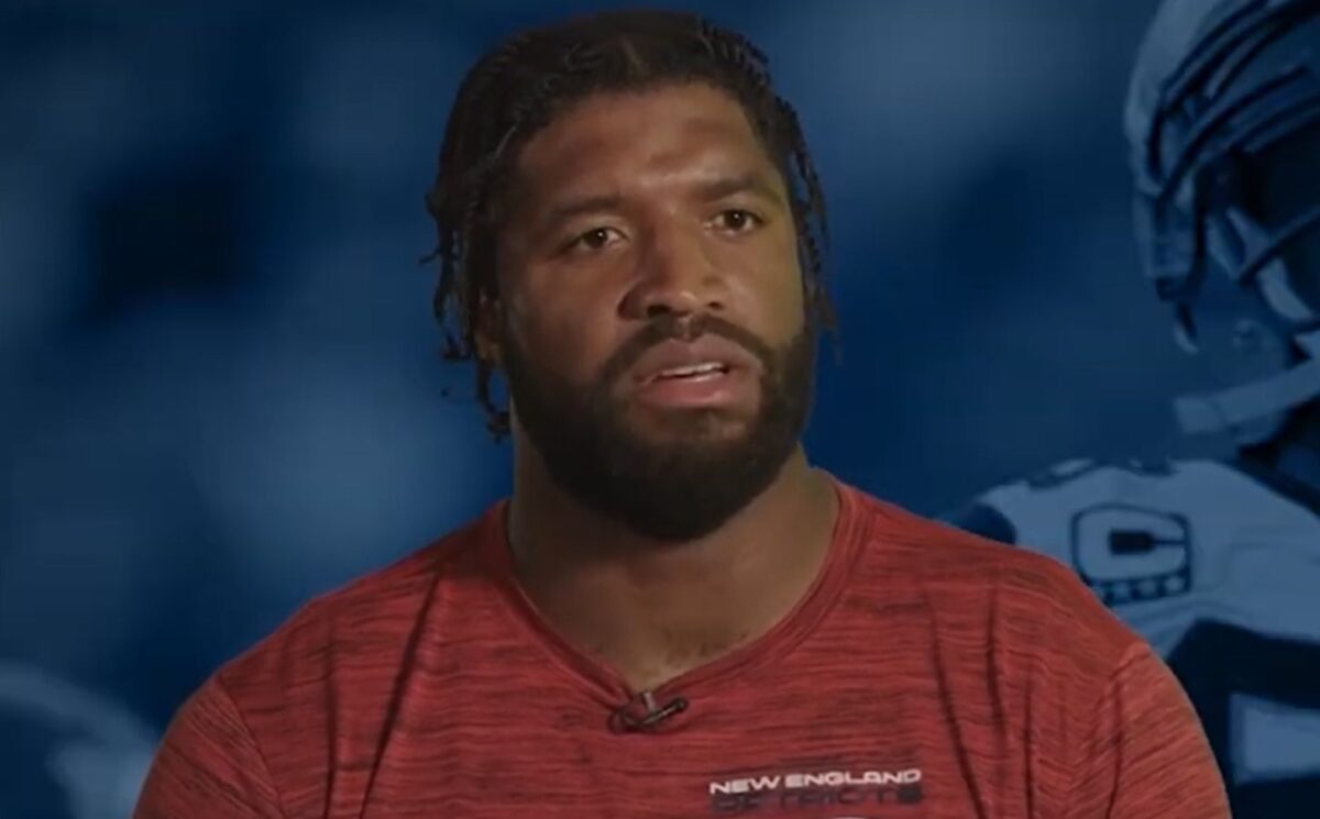 Photo shows Deatrich Wise Jr being interviewed for the New England Patriots YouTube channel. Deatrich Wise Jr has been vegan for nearly nine years, and is the latest person to support Veganuary 2026