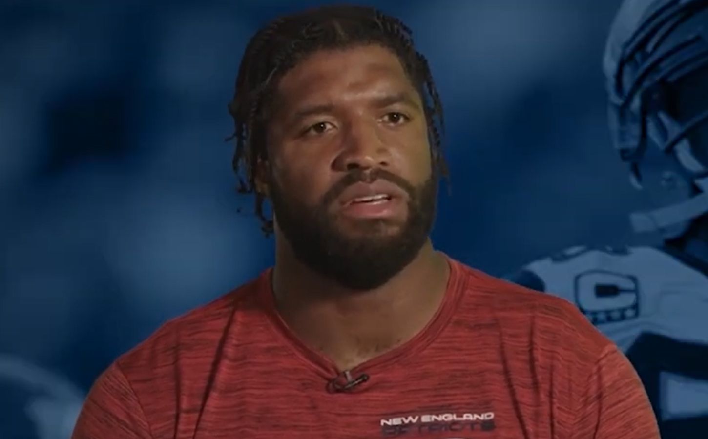 Photo shows Deatrich Wise Jr being interviewed for the New England Patriots YouTube channel. Deatrich Wise Jr has been vegan for nearly nine years, and is the latest person to support Veganuary 2026