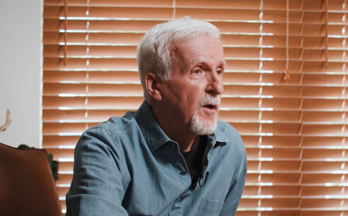 Photo shows James Cameron being interviewed by Graham Bensinger on his show, 'In Depth with Graham Bensinger,' where the filmmaker discussed his plant-based diet