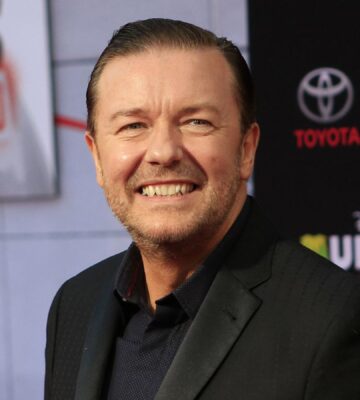 Photo shows Ricky Gervais at at the premiere of 2014's 'Muppets Most Wanted' at the El Capitan Theater in Los Angeles. Ricky Gervais recently appeared on the Romesh Ranganathan Show, where the vegan comedians discussed Gervais's recent donation of £2.5 million to various animal charities