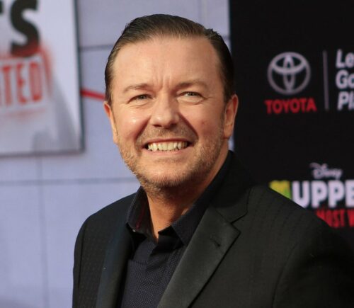 Photo shows Ricky Gervais at at the premiere of 2014's 'Muppets Most Wanted' at the El Capitan Theater in Los Angeles. Ricky Gervais recently appeared on the Romesh Ranganathan Show, where the vegan comedians discussed Gervais's recent donation of £2.5 million to various animal charities