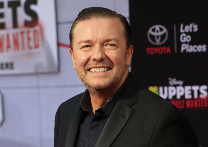 Photo shows Ricky Gervais at at the premiere of 2014's 'Muppets Most Wanted' at the El Capitan Theater in Los Angeles. Ricky Gervais recently appeared on the Romesh Ranganathan Show, where the vegan comedians discussed Gervais's recent donation of £2.5 million to various animal charities