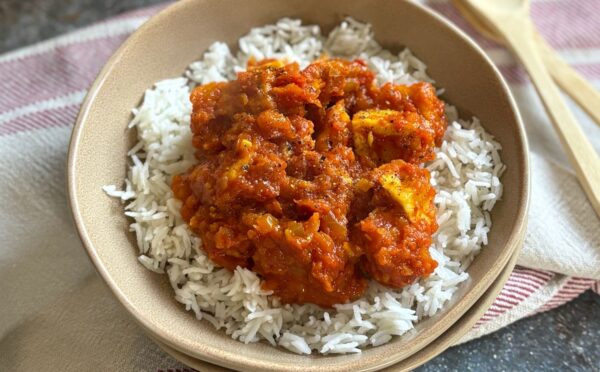 rustic red sauce tofu with warm spices