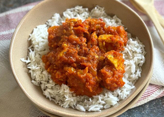 rustic red sauce tofu with warm spices