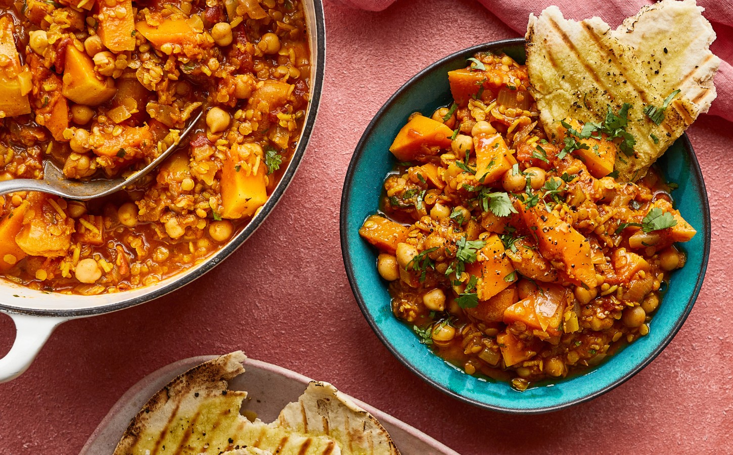 squash, lentil, and apricot one-pot stew with chickpeas, spices, and basmati rice for nourishing one pot meals