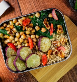 sweet potato, chickpea and baby spinach lunch box