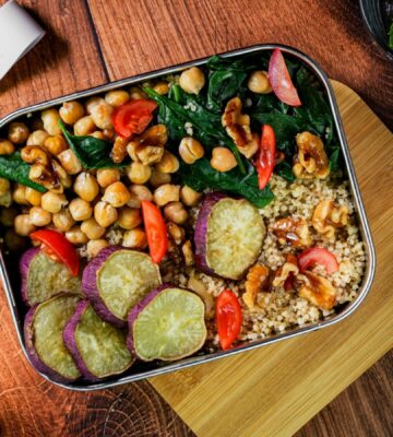 sweet potato, chickpea and baby spinach lunch box