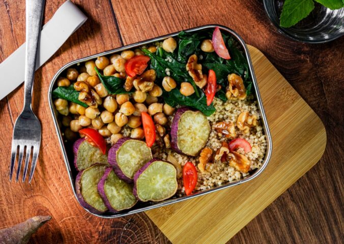 sweet potato, chickpea and baby spinach lunch box